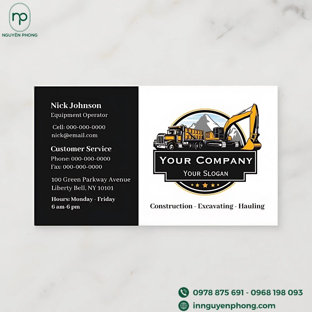 Thông tin trên Card visit công ty xây dựng